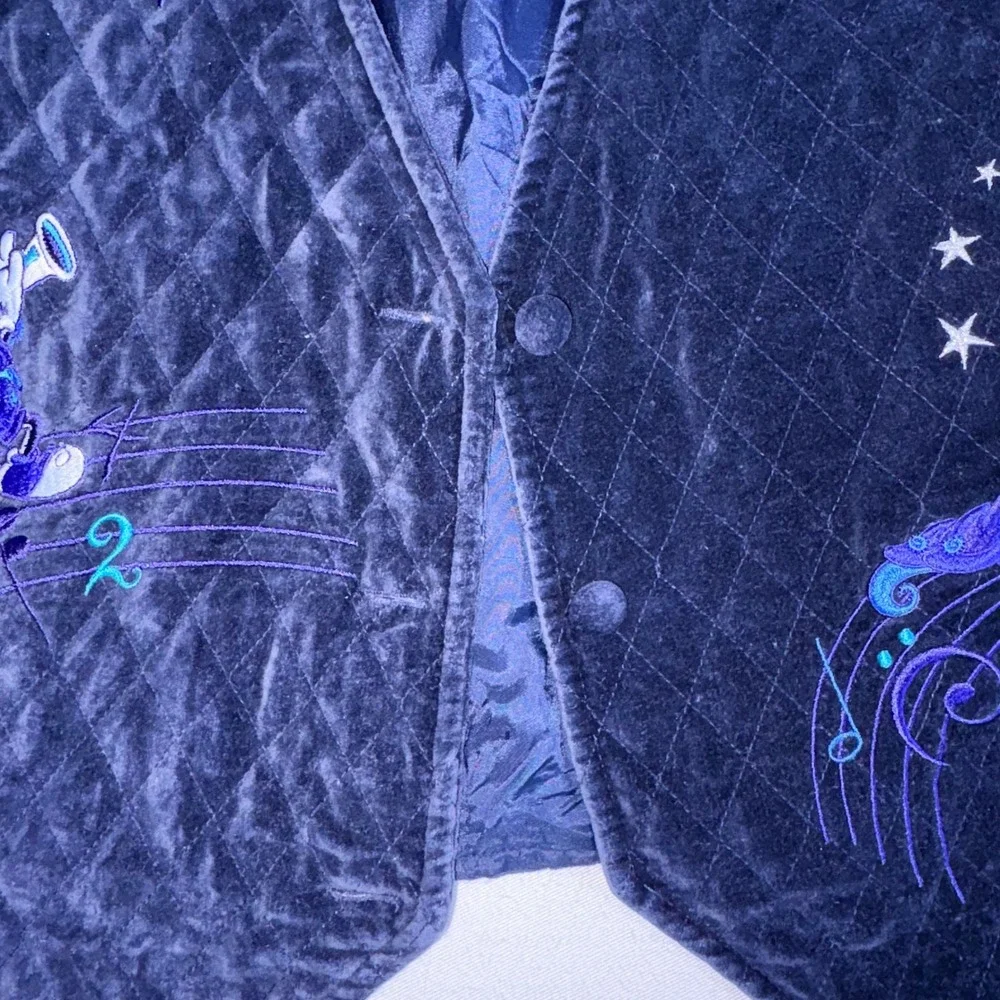 Disney Store Mickey Mouse Blues Club Vest XL Navy Blue Excellent Quilted Velvet